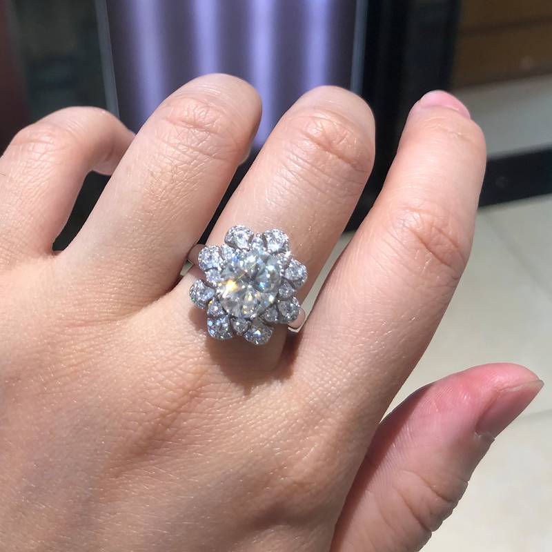 豪华蛋形Women's RingS925银镀白金定制选款主石Moissanite3.0ct/副石高碳钻